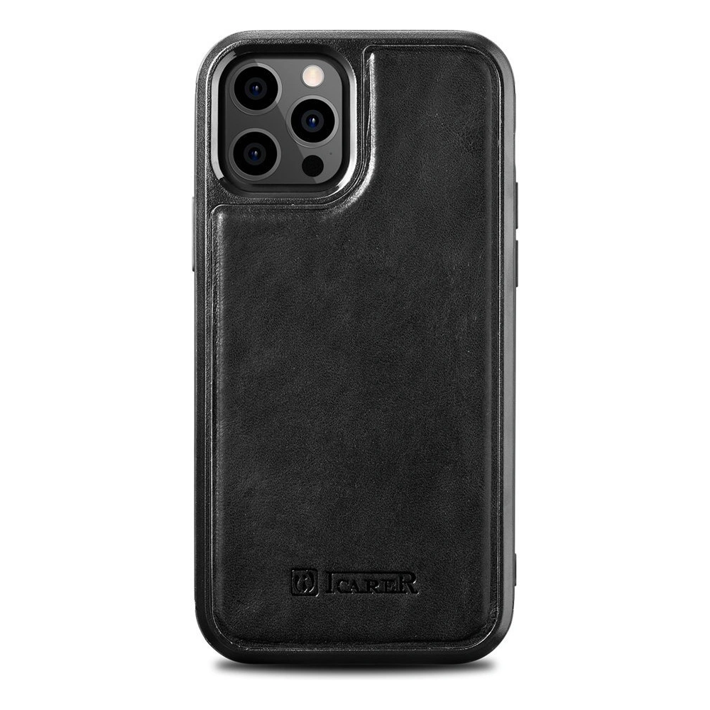 Etui iCarer Leather Oil Wax Apple iPhone 12 Pro Max czarny
