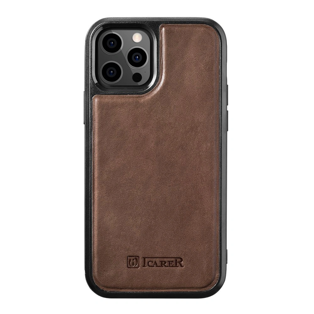 Etui iCarer Leather Oil Wax Apple iPhone 12/12 Pro brązowy