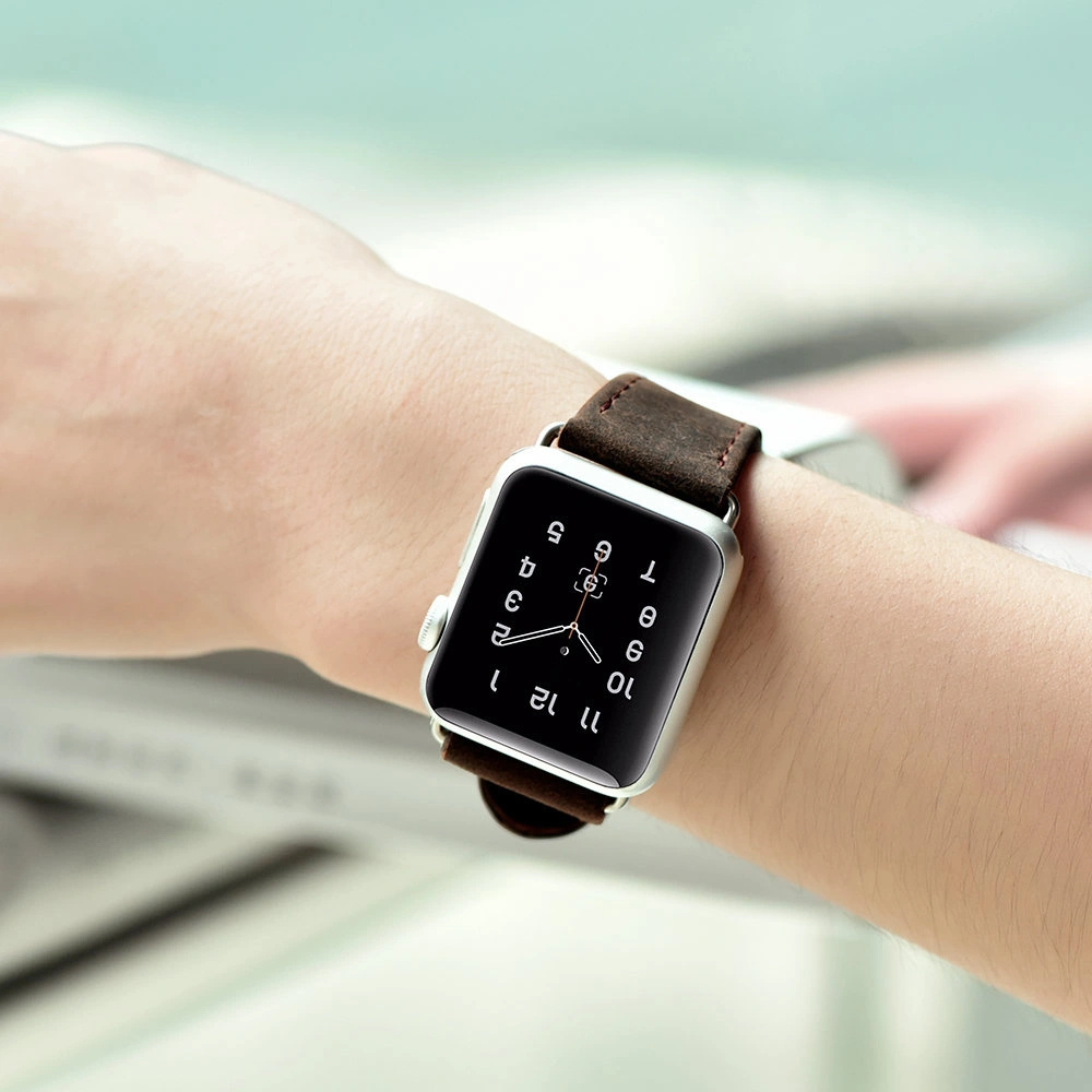 Pasek iCarer Leather Crazy Horse Apple Watch 4/5/6/7/SE/8/9/10 40/41/42mm brązowy