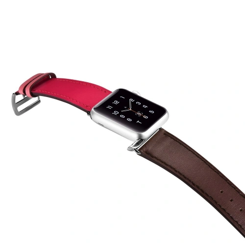 Kup Pasek iCarer din piele Apple Watch 4/5/6/7/SE/8/9/Ultra 44/45/49mm roz-brună. - ICR265 - {ean13} - Sklep Home Screen