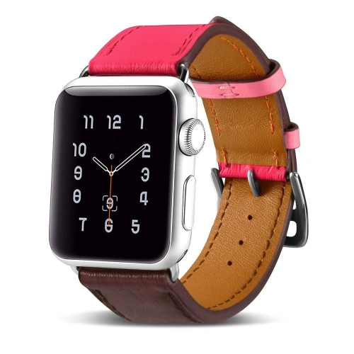 Kup Pasek iCarer din piele Apple Watch 4/5/6/7/SE/8/9/Ultra 44/45/49mm roz-brună. - ICR265 - {ean13} - Sklep Home Screen