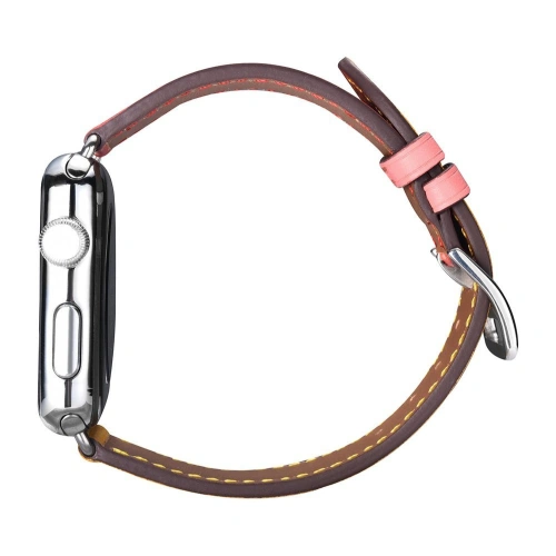 Kup Pasek iCarer din piele Apple Watch 4/5/6/7/SE/8/9/Ultra 44/45/49mm roz-brună. - ICR265 - {ean13} - Sklep Home Screen