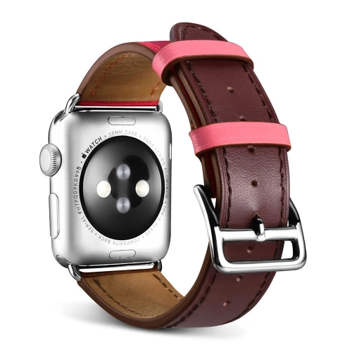 Kup Pasek iCarer Leather Apple Watch 4/5/6/7/SE/8/9/Ultra 44/45/49mm barna-rózsaszín - ICR265 - {ean13} - Sklep Home Screen