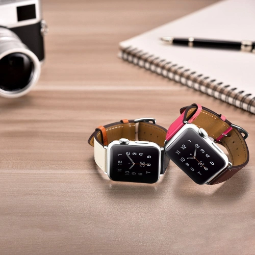 Kup Pasek iCarer Leather Apple Watch 4/5/6/7/SE/8/9/Ultra 44/45/49mm barna-rózsaszín - ICR265 - {ean13} - Sklep Home Screen