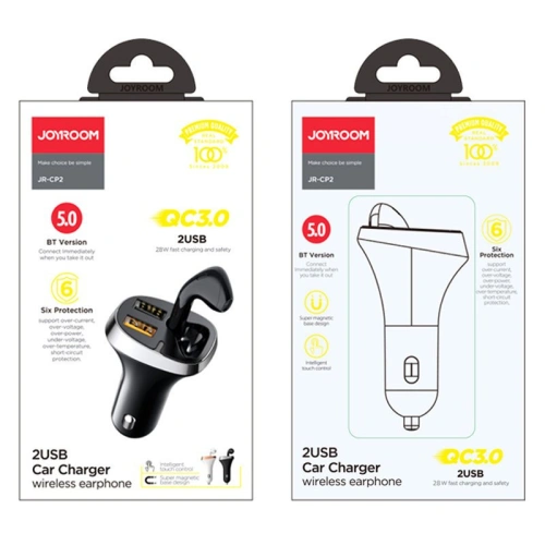 Buy Joyroom car charger 2x USB + earphone Bluetooth 5.0 30W 2.1A Quick Charge 3.0 white (JR-CP2) - JYR562 - {ean13} - Home Screen Store Europe