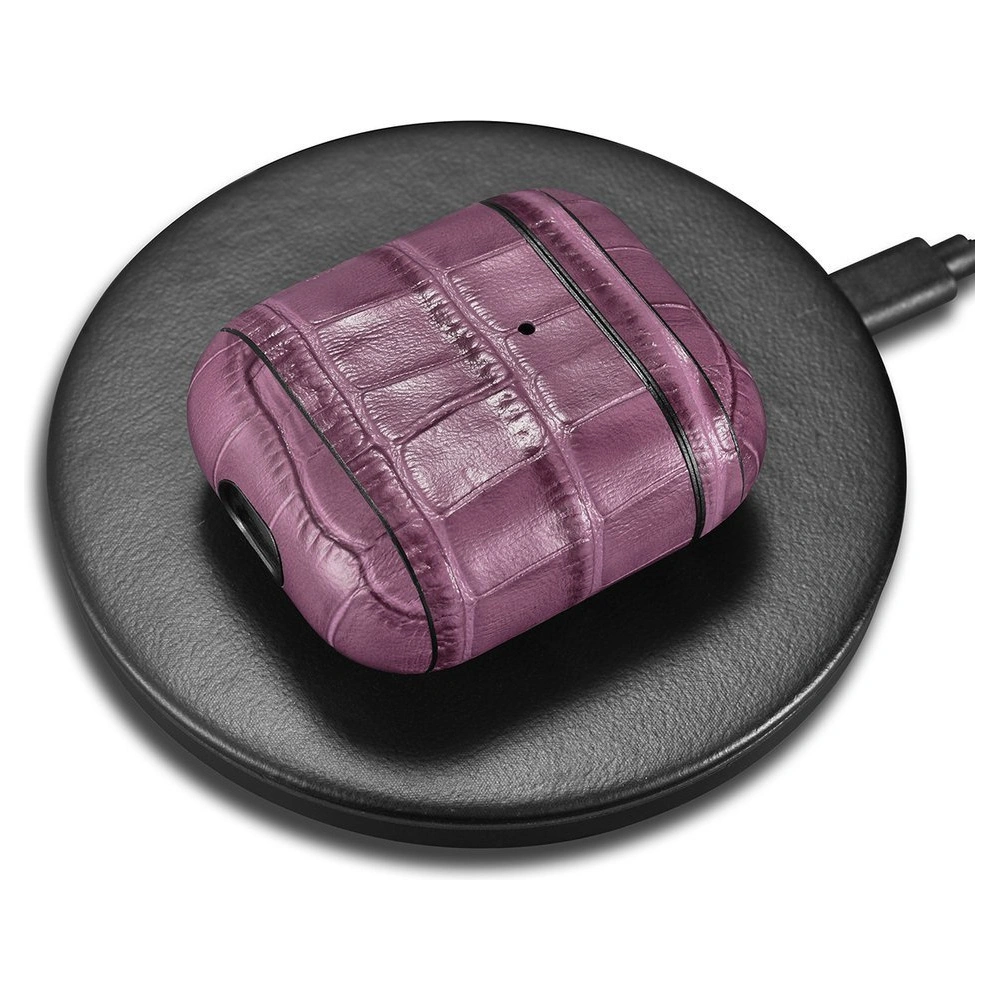 Etui iCarer Leather Bamboo Apple AirPods 2/1 fioletowy