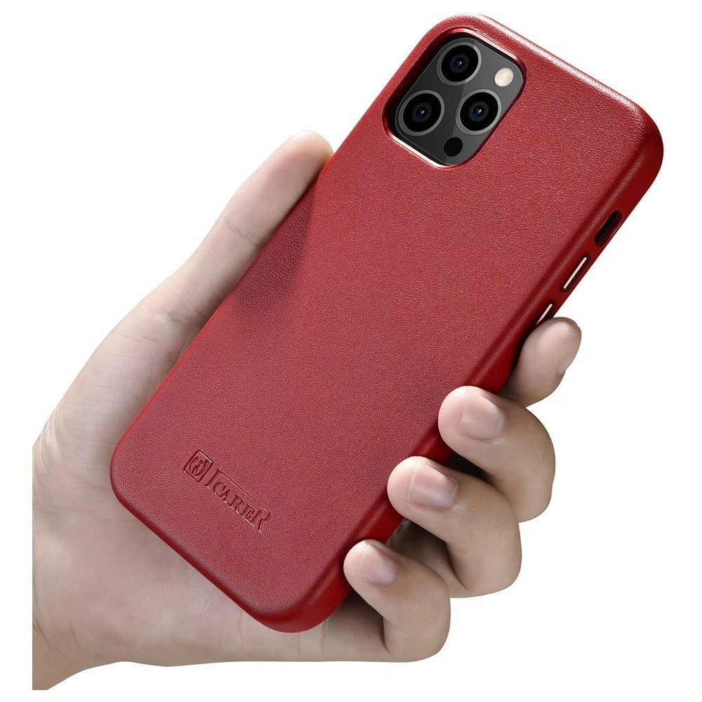 Etui iCarer Case Leather MagSafe Apple iPhone 12 mini czerwony