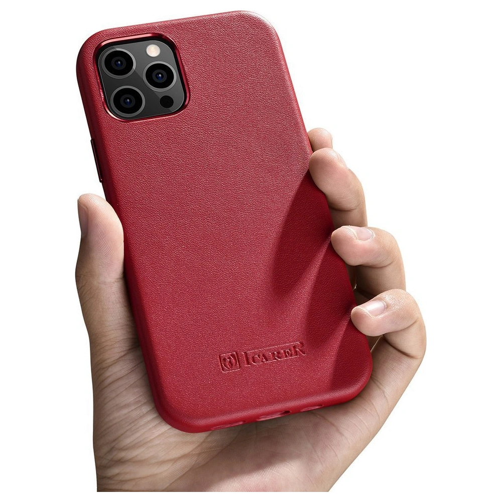 Etui iCarer Case Leather MagSafe Apple iPhone 12 mini czerwony