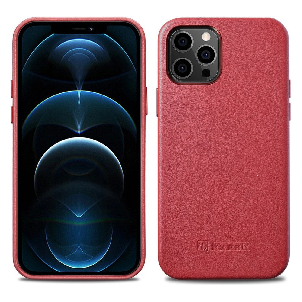 Etui iCarer Case Leather MagSafe Apple iPhone 12/12 Pro czerwony