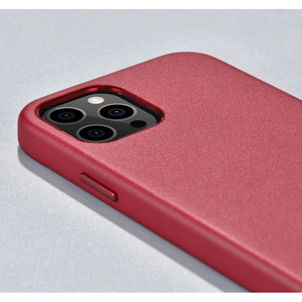 Etui iCarer Case Leather MagSafe Apple iPhone 12/12 Pro czerwony