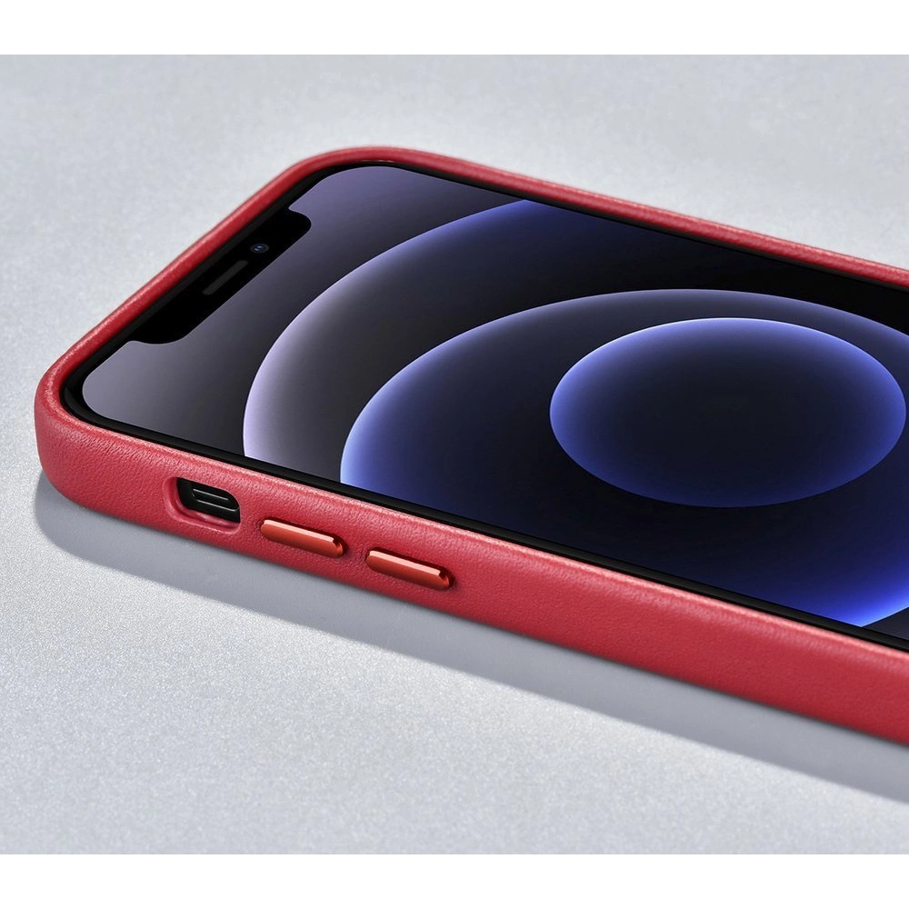 Etui iCarer Case Leather MagSafe Apple iPhone 12/12 Pro czerwony