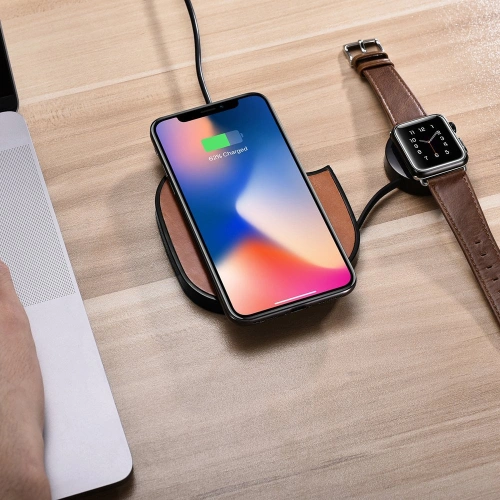 Kup Vezeték nélküli töltő iCarer bőr 2w1 Qi 10W telefonhoz és Apple Watch-hoz barna színben - ICR276 - {ean13} - Sklep Home Screen