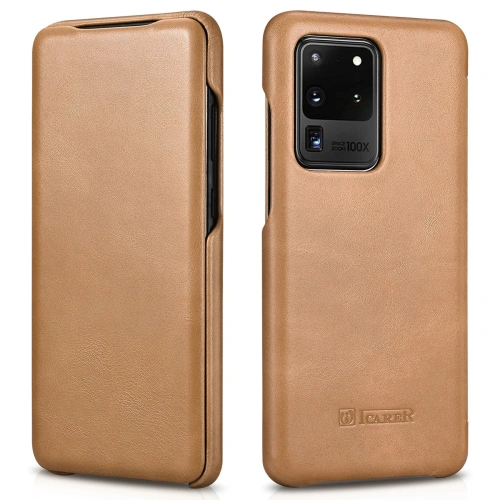Kup Etui iCarer Görbe Szélű Vintage Folio Samsung Galaxy S20 Ultra khaki - ICR319 - {ean13} - Sklep Home Screen