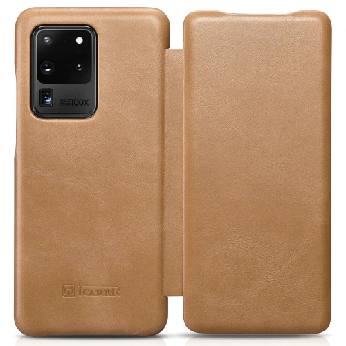 Kup Husă iCarer Curved Edge Vintage Folio Samsung Galaxy S20 Ultra khaki - ICR319 - {ean13} - Sklep Home Screen