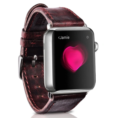 Kup Pasek iCarer din piele vintage Apple Watch 4/5/6/7/8/9/SE/10 40/41/42mm bordou - ICR320 - {ean13} - Sklep Home Screen