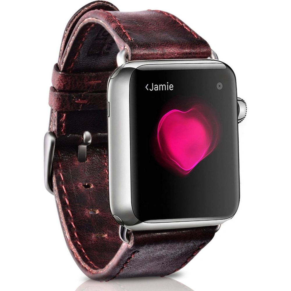 Pasek iCarer Leather Vintage Apple Watch 4/5/6/7/8/9/SE/10 40/41/42mm bordowy