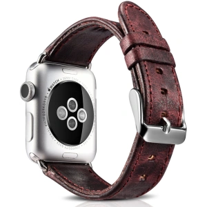 Kup Páska iCarer Kožená Vintage Apple Watch 4/5/6/7/8/9/SE/10 40/41/42mm bordó - ICR320 - {ean13} - Sklep Home Screen