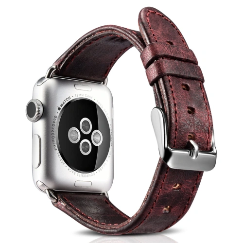 Kup Pasek iCarer din piele vintage Apple Watch 4/5/6/7/8/9/SE/10 40/41/42mm bordou - ICR320 - {ean13} - Sklep Home Screen