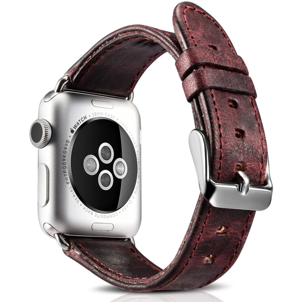 Pasek iCarer Leather Vintage Apple Watch 4/5/6/7/8/9/SE/10 40/41/42mm bordowy