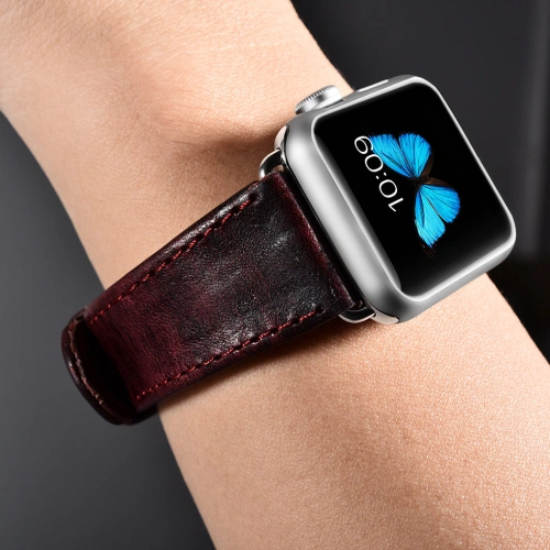 Kup Pasek iCarer din piele vintage Apple Watch 4/5/6/7/8/9/SE/10 40/41/42mm bordou - ICR320 - {ean13} - Sklep Home Screen