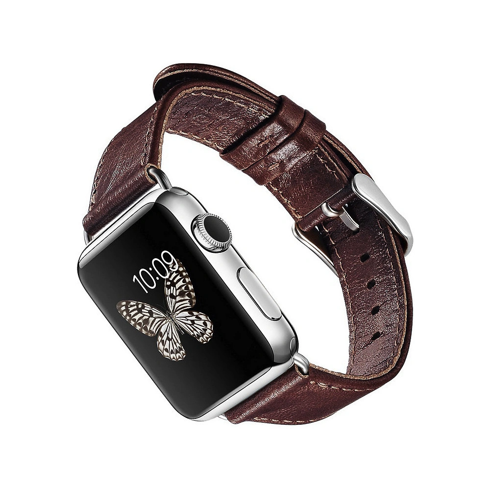 Pasek iCarer Leather Vintage Apple Watch 4/5/6/7/8/9/SE/10 40/41/42mm bordowy