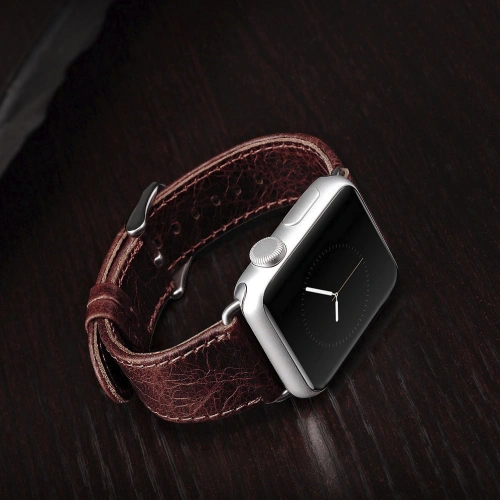 Kup Pasek iCarer din piele vintage Apple Watch 4/5/6/7/8/9/SE/10 40/41/42mm bordou - ICR320 - {ean13} - Sklep Home Screen