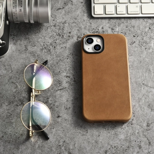 Kup Case iCarer Oil Wax Premium Leather MagSafe Apple iPhone 14 hellbraun - ICR324 - {ean13} - Sklep Home Screen