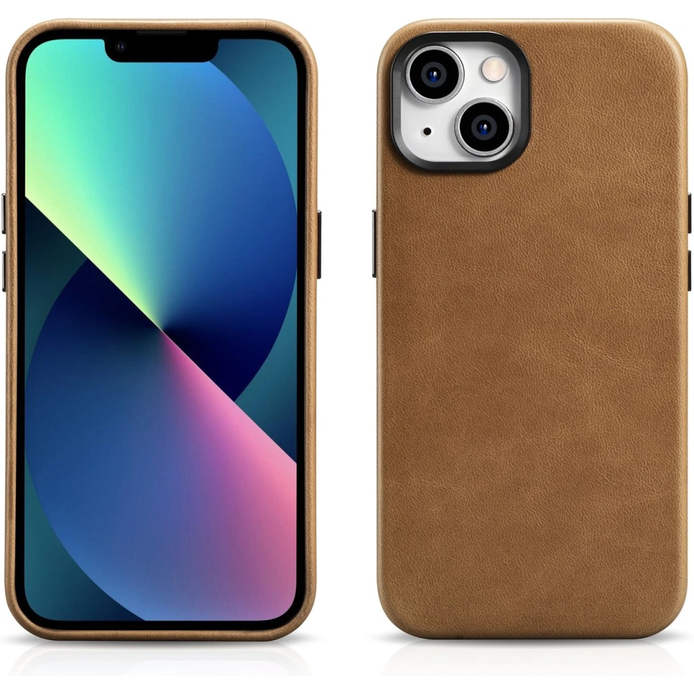 Etui iCarer Oil Wax Premium Leather MagSafe Apple iPhone 14 Plus / 15 Plus jasnobrązowy