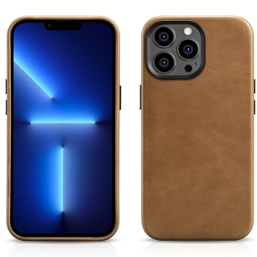 Kup Case iCarer Öl Wachs Premium Leder MagSafe Apple iPhone 14 Pro Max hellbraun - ICR339 - {ean13} - Sklep Home Screen