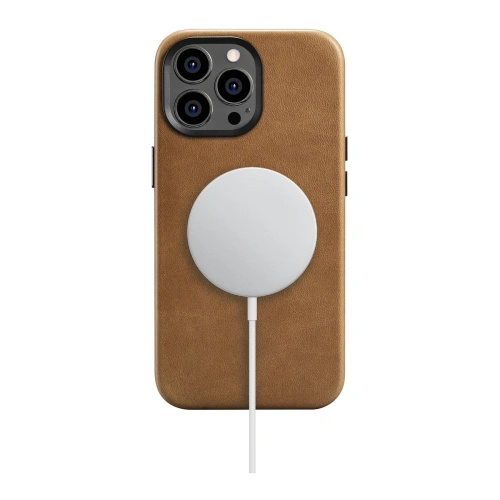 Kup Case iCarer Öl Wachs Premium Leder MagSafe Apple iPhone 14 Pro Max hellbraun - ICR339 - {ean13} - Sklep Home Screen
