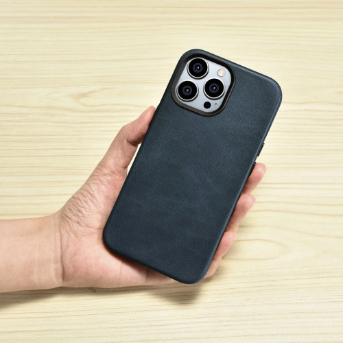 Kup Case iCarer Oil Wax Premium Leder MagSafe Apple iPhone 14 Pro Max dunkelblau - ICR341 - {ean13} - Sklep Home Screen