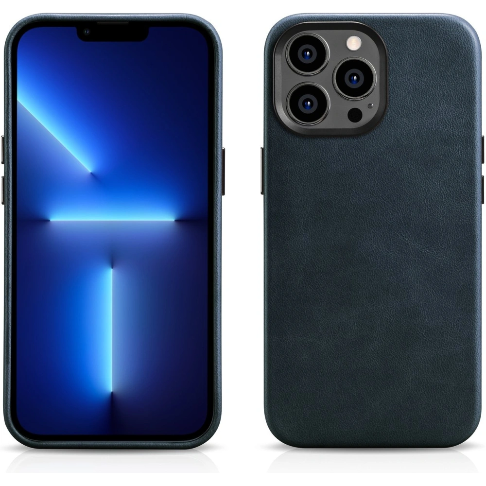Etui iCarer Oil Wax Premium Leather MagSafe Apple iPhone 14 Pro Max ciemnoniebieski
