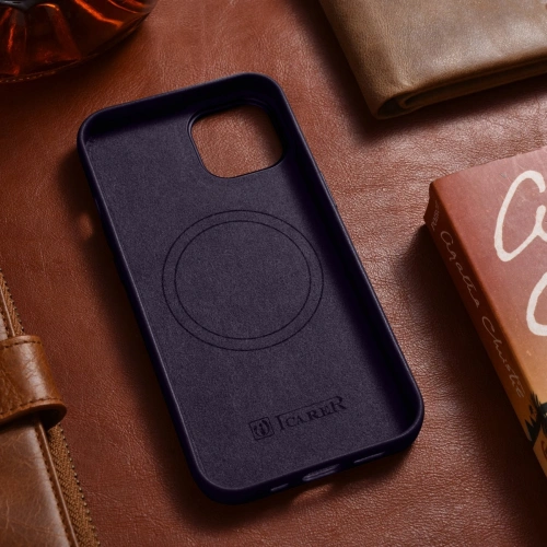 Kup Husă iCarer Case Leather MagSafe Apple iPhone 14 violet închis - ICR346 - {ean13} - Sklep Home Screen