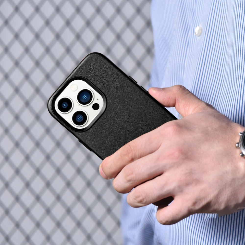 Etui iCarer Case Leather MagSafe Apple iPhone 14 Pro czarny