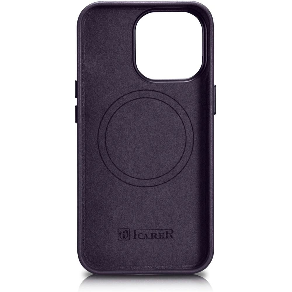 Etui iCarer Case Leather MagSafe Apple iPhone 14 Pro ciemnofioletowy