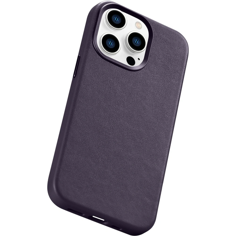 Etui iCarer Case Leather MagSafe Apple iPhone 14 Pro ciemnofioletowy