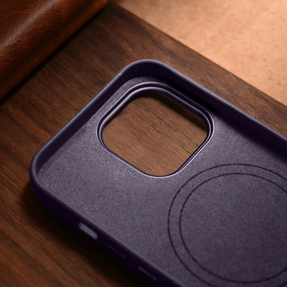 Etui iCarer Case Leather MagSafe Apple iPhone 14 Pro ciemnofioletowy