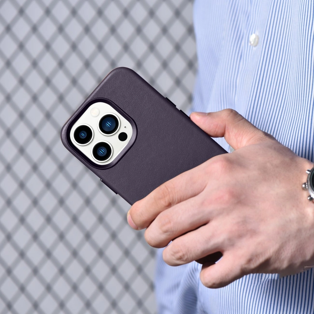 Etui iCarer Case Leather MagSafe Apple iPhone 14 Pro ciemnofioletowy