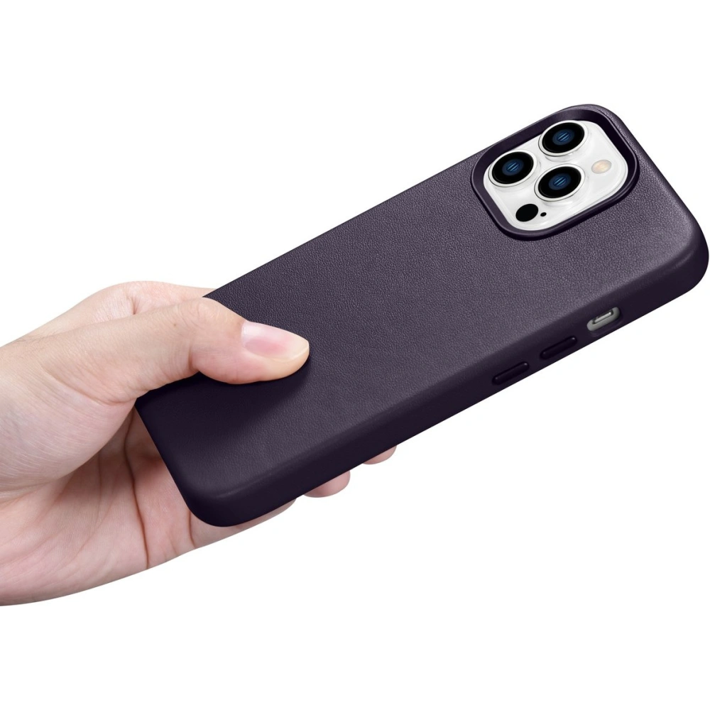 Etui iCarer Case Leather MagSafe Apple iPhone 14 Pro ciemnofioletowy