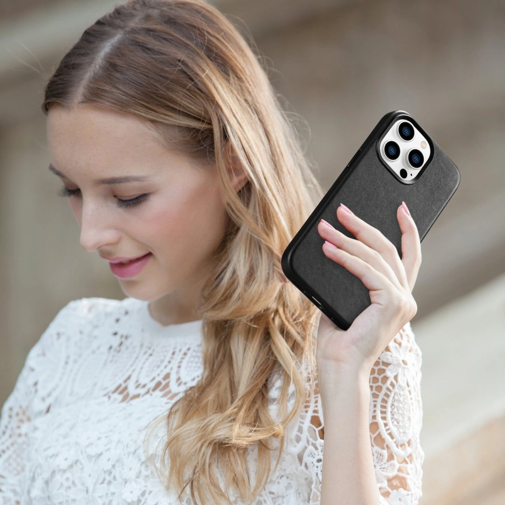 Etui iCarer Case Leather MagSafe Apple iPhone 14 Pro Max czarny