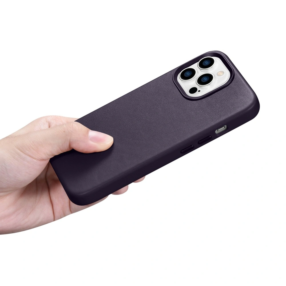 Etui iCarer Case Leather MagSafe Apple iPhone 14 Pro Max ciemnofioletowy