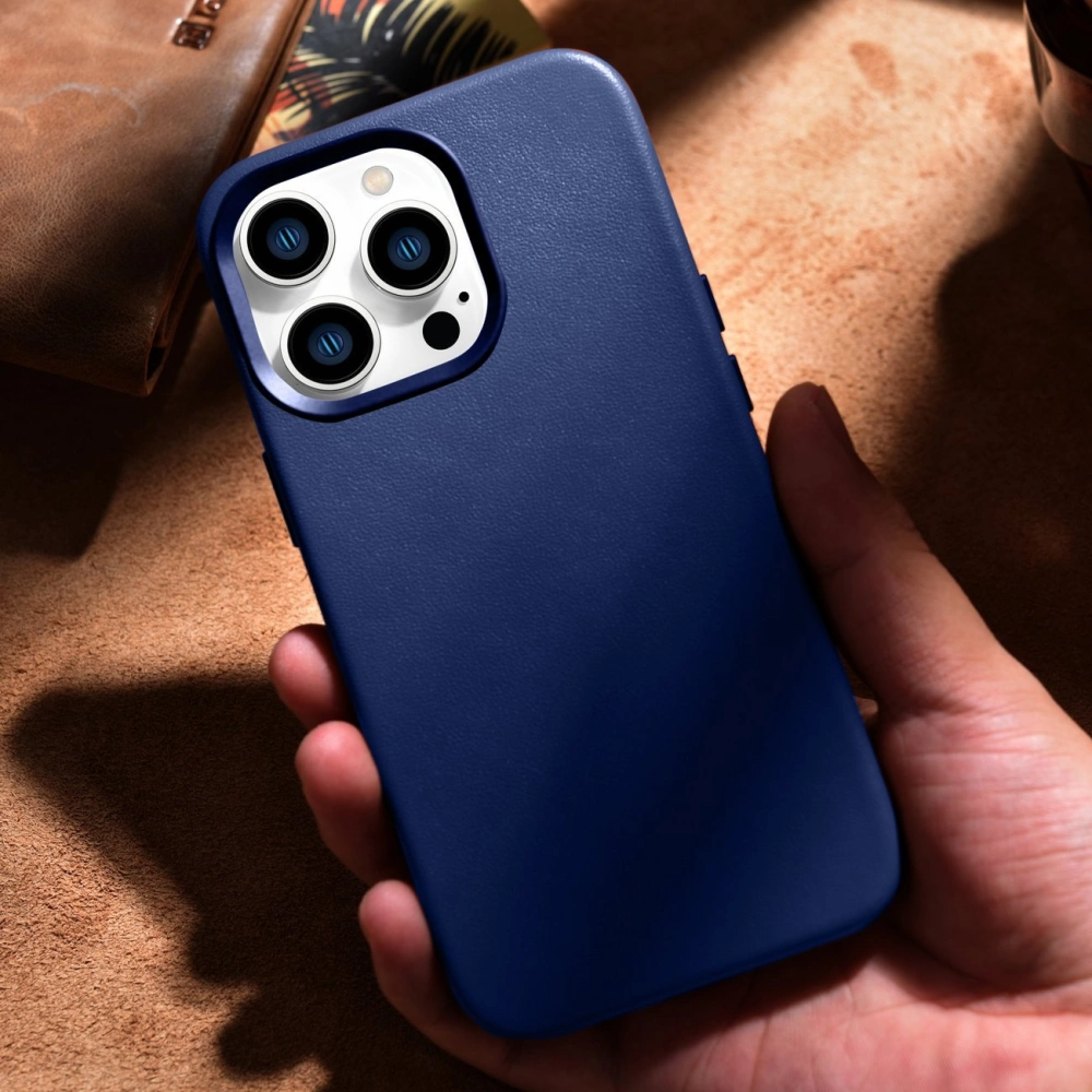 Etui iCarer Case Leather MagSafe Apple iPhone 14 Pro Max niebieski