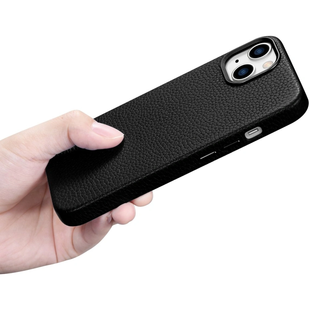 Etui iCarer Litchi Premium Leather MagSafe Apple iPhone 14 czarny