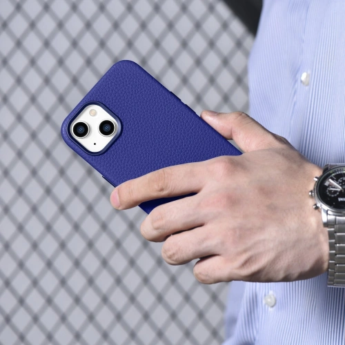Kup Case iCarer Litchi Premium Leather MagSafe Apple iPhone 14 dunkelblau - ICR362 - {ean13} - Sklep Home Screen
