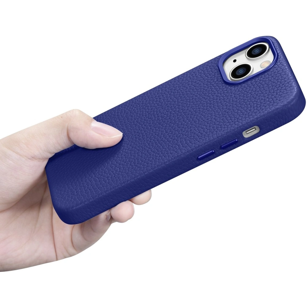 Etui iCarer Litchi Premium Leather MagSafe Apple iPhone 14 ciemnoniebieski