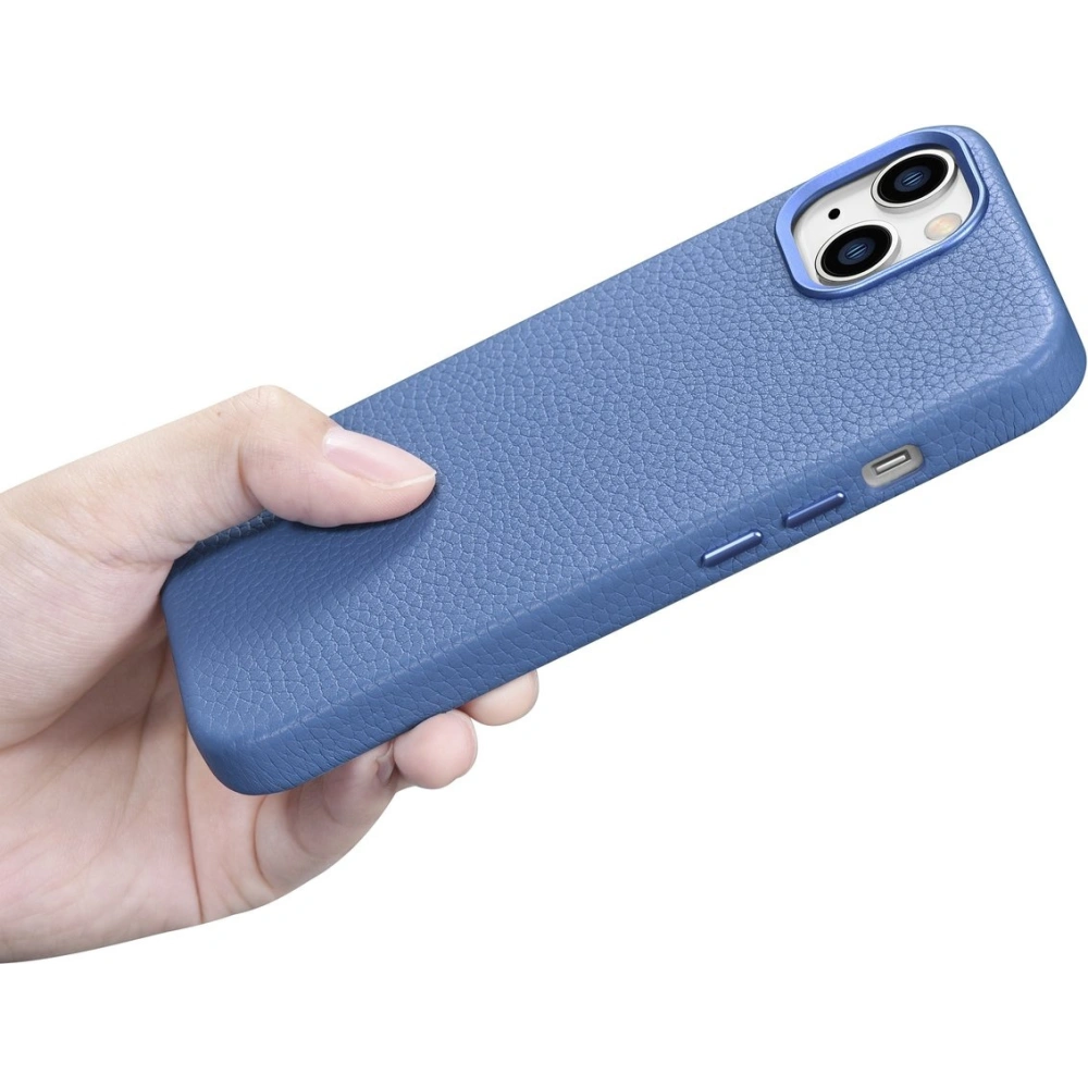 Etui iCarer Litchi Premium Leather MagSafe Apple iPhone 14 jasnoniebieski