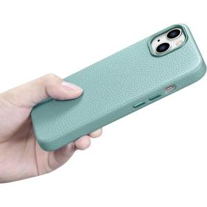Kup Etui iCarer Litchi Premium Leather MagSafe Apple iPhone 14 zelený - ICR364 - {ean13} - Sklep Home Screen