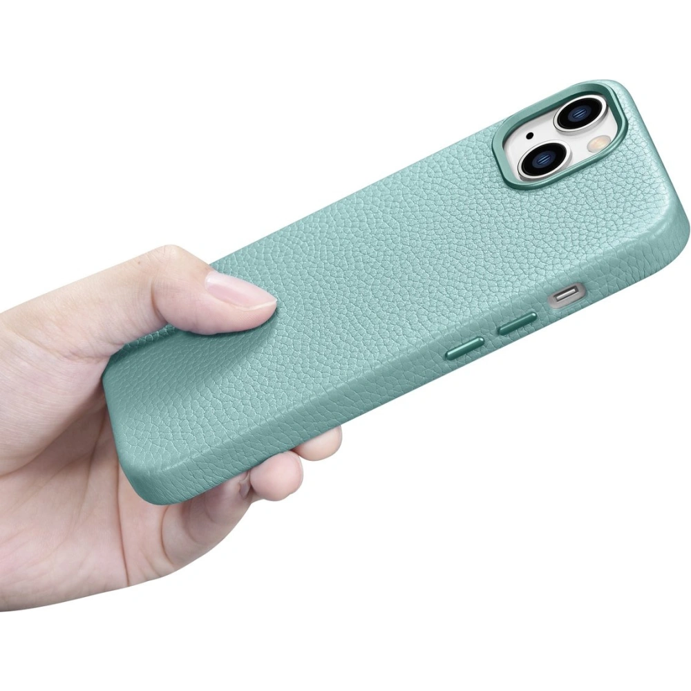 Etui iCarer Litchi Premium Leather MagSafe Apple iPhone 14 zielony