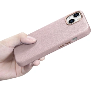 Kup Etui iCarer Litchi Premium Leather MagSafe Apple iPhone 14 růžové - ICR365 - {ean13} - Sklep Home Screen