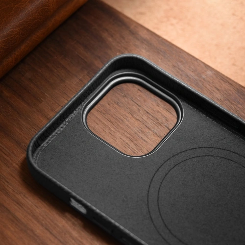 Kup Husă iCarer Litchi Premium Leather MagSafe Apple iPhone 14 Pro negru - ICR366 - {ean13} - Sklep Home Screen
